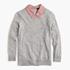 J.Crew x Liberty S Tippi Sweater Camomille Print Collar Gray Red White